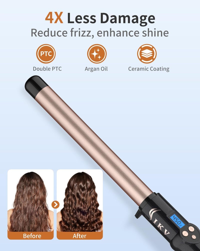 IKV 1 Inch Curling Wand Long Barrel, Dual Voltage Hair Curling Iron Wand Ceramic for Long Hair,10 Adjustable Temp - Image 3